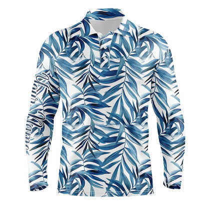 Golf Polo Shirts, Blue Tropical Pattern Mens Golf Polo Shirts Custom Golf Wear For Mens, Golf Team Polo Shirts, Custom Golf Shirts
