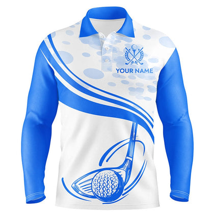Golf Polo Shirts, Blue White Golf Ball And Club Mens Polo Shirts Custom Cool Golf Shirts For Men Golfing Gifts, Custom Golf Shirts