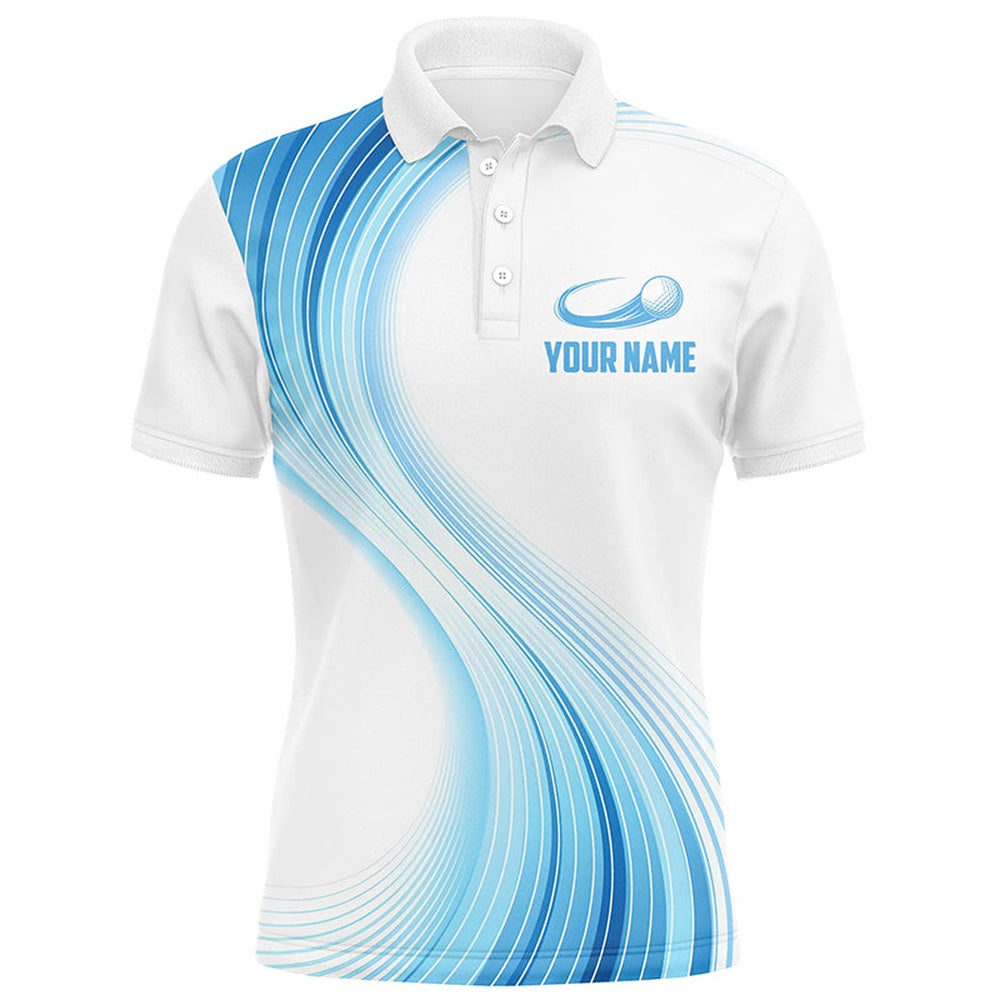 Golf Polo Shirts, Blue White Gradient Mens Golf Polo Shirts Custom Name Golf Shirts For Men Personalized Golfing Gifts, Custom Golf Shirts