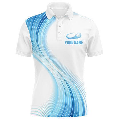 Golf Polo Shirts, Blue White Gradient Mens Golf Polo Shirts Custom Name Golf Shirts For Men Personalized Golfing Gifts, Custom Golf Shirts