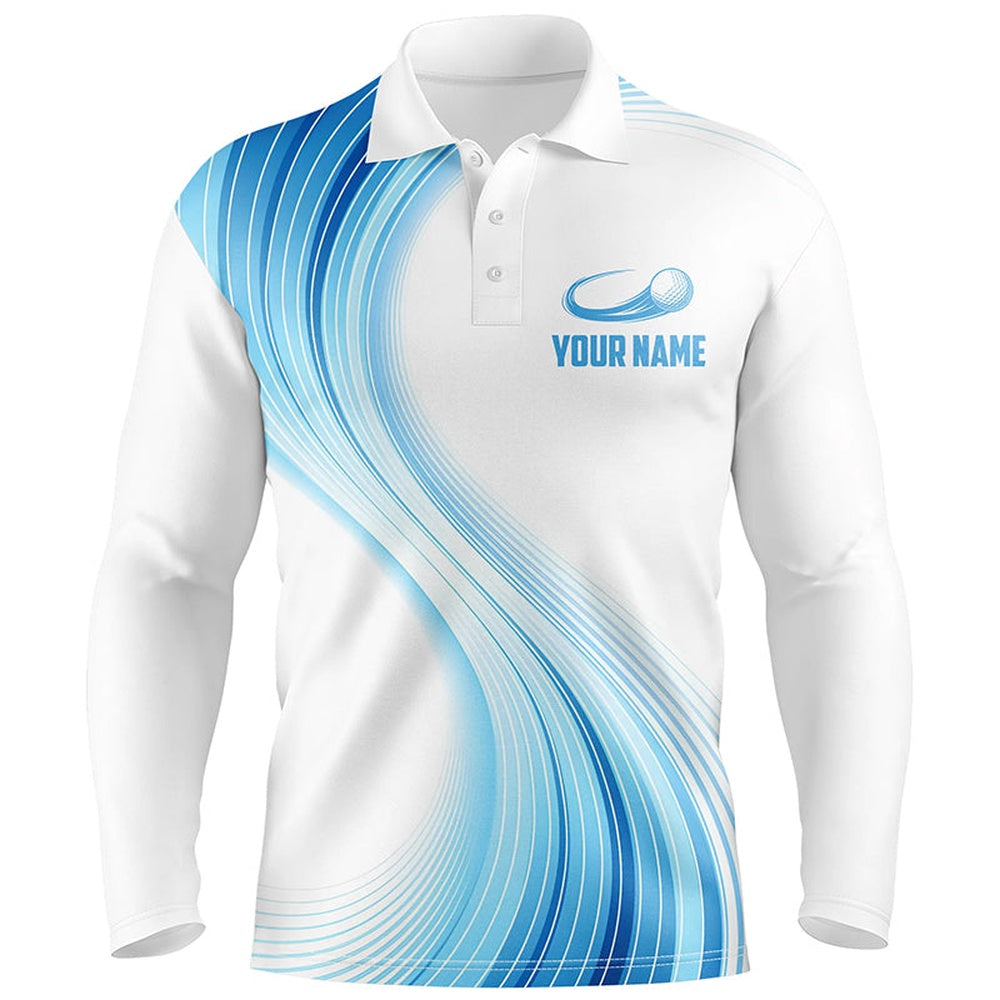 Golf Polo Shirts, Blue White Gradient Mens Golf Polo Shirts Custom Name Golf Shirts For Men Personalized Golfing Gifts, Custom Golf Shirts