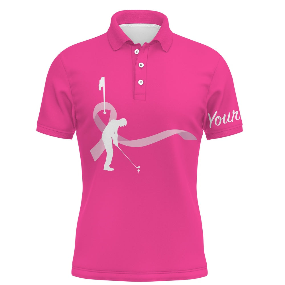 Golf Polo Shirts, Breast Cancer Awareness Golf Shirts Custom Mens Golf Polo Shirts, Pink Ribbon Golf Shirts, Custom Golf Shirts