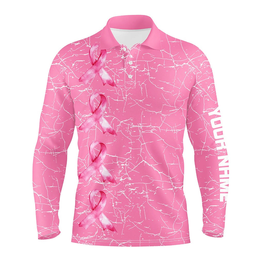 Golf Polo Shirts, Breast Cancer Awareness Golf Shirts Custom Mens Golf Polos Shirts, Pink Ribbon Golf Shirts, Custom Golf Shirts