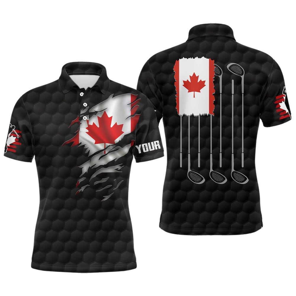 Golf Polo Shirts, Canada Flag Black Mens Golf Polo Shirt Red Maple Leaf Golf Tops For Men Patriotic Golf Gifts, Custom Golf Shirts