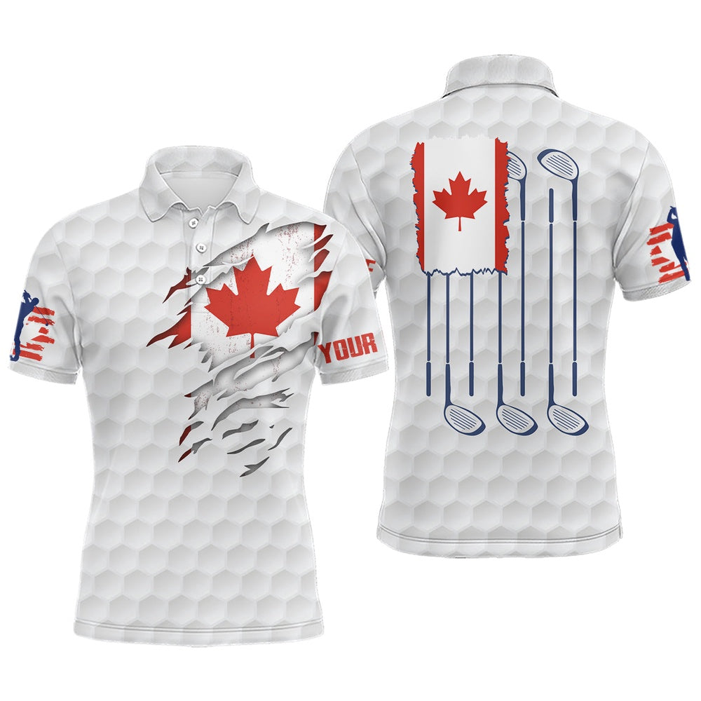 Golf Polo Shirts, Canada Flag Golf Pattern Mens Polo Shirt Red Maple Leaf Golf Shirts For Men Patriotic Golf Gifts, Custom Golf Shirts