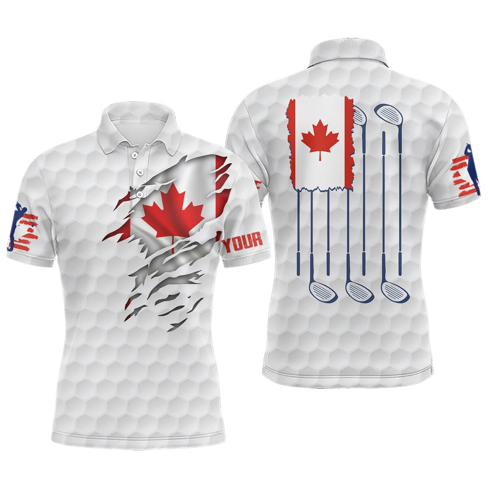 Golf Polo Shirts, Canada Flag Golf Pattern Mens Polo Shirt Red Maple Leaf Golf Tops For Men Patriotic Golf Gifts, Custom Golf Shirts