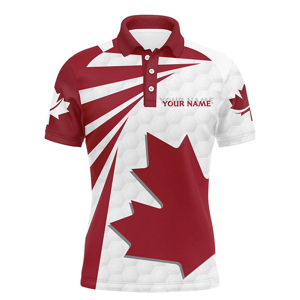 Golf Polo Shirts, Canada Flag Mens Golf Shirts Golf Pattern Red White Golf Polo Shirts For Men Patriotic Golf Tops, Custom Golf Shirts