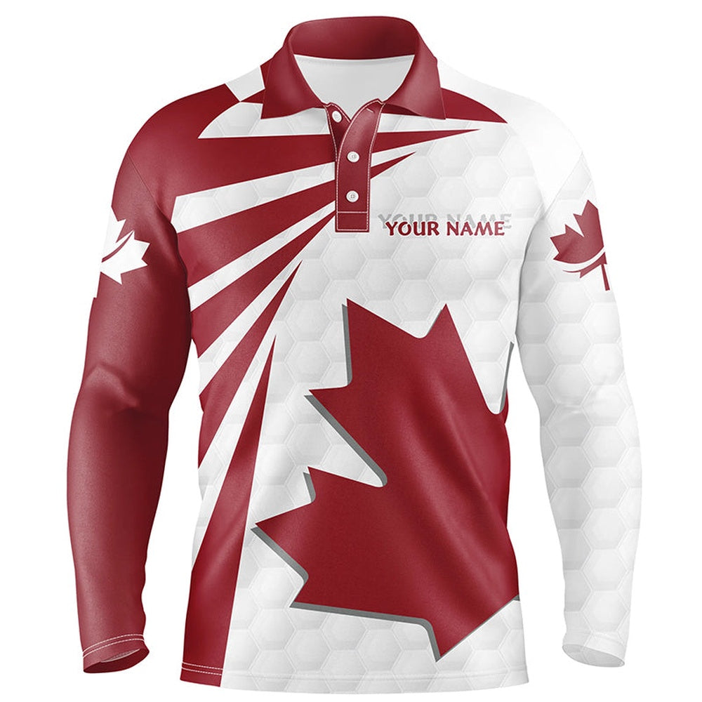 Golf Polo Shirts, Canada Flag Mens Golf Shirts Golf Pattern Red White Golf Polo Shirts For Men Patriotic Golf Tops, Custom Golf Shirts
