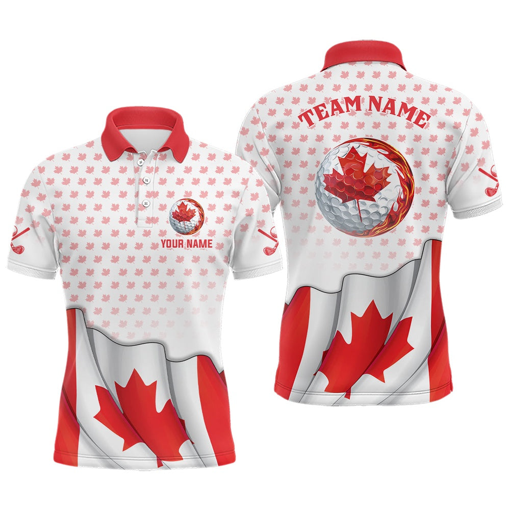 Golf Polo Shirts, Canada Flag Mens Polo Shirt Red Maple Leaf Pattern Custom Golf Tops For Men Patriotic Golf Gifts, Custom Golf Shirts