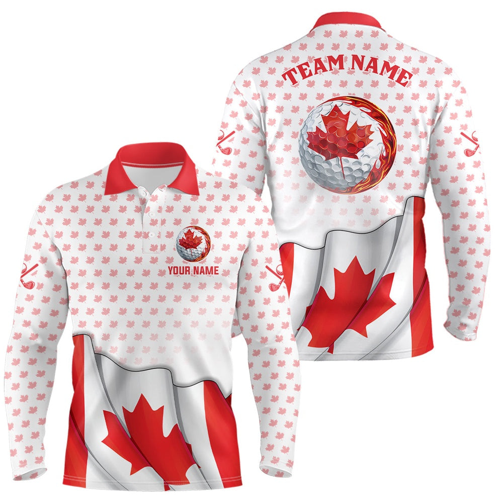 Golf Polo Shirts, Canada Flag Mens Polo Shirt Red Maple Leaf Pattern Custom Golf Tops For Men Patriotic Golf Gifts, Custom Golf Shirts