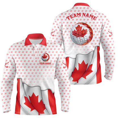 Golf Polo Shirts, Canada Flag Mens Polo Shirt Red Maple Leaf Pattern Custom Golf Tops For Men Patriotic Golf Gifts, Custom Golf Shirts