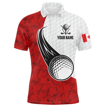 Golf Polo Shirts, Canada Flag Red Maple Leaf Mens Golf Polo Shirts Custom Patriotic Golf Shirts For Men Golf Gifts, Custom Golf Shirts