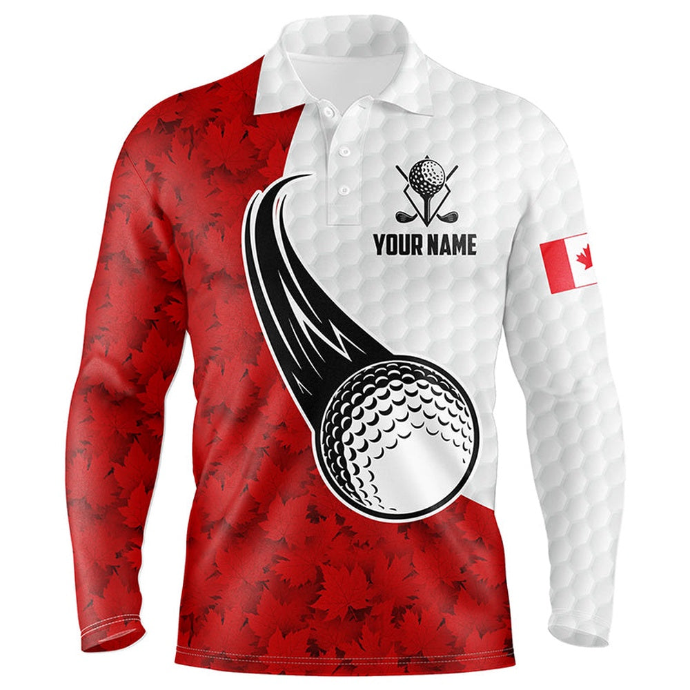 Golf Polo Shirts, Canada Flag Red Maple Leaf Mens Golf Polo Shirts Custom Patriotic Golf Shirts For Men Golf Gifts, Custom Golf Shirts