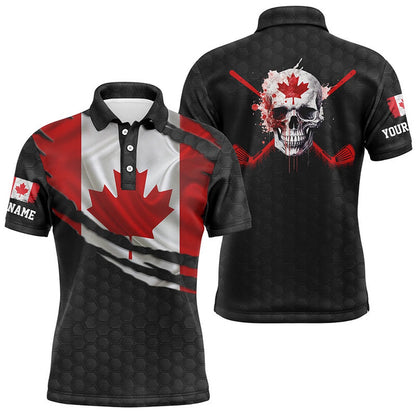 Golf Polo Shirts, Canada Flag Skull Mens Golf Polo Shirts Personalized Patriotic Golf Shirts For Men, Custom Golf Shirts