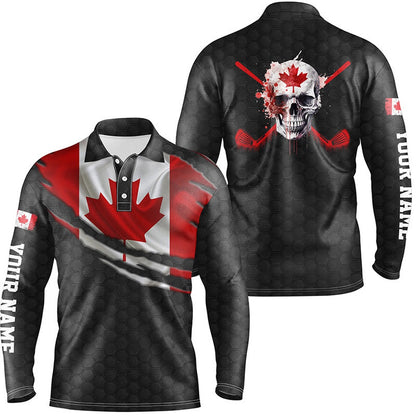 Golf Polo Shirts, Canada Flag Skull Mens Golf Polo Shirts Personalized Patriotic Golf Shirts For Men, Custom Golf Shirts