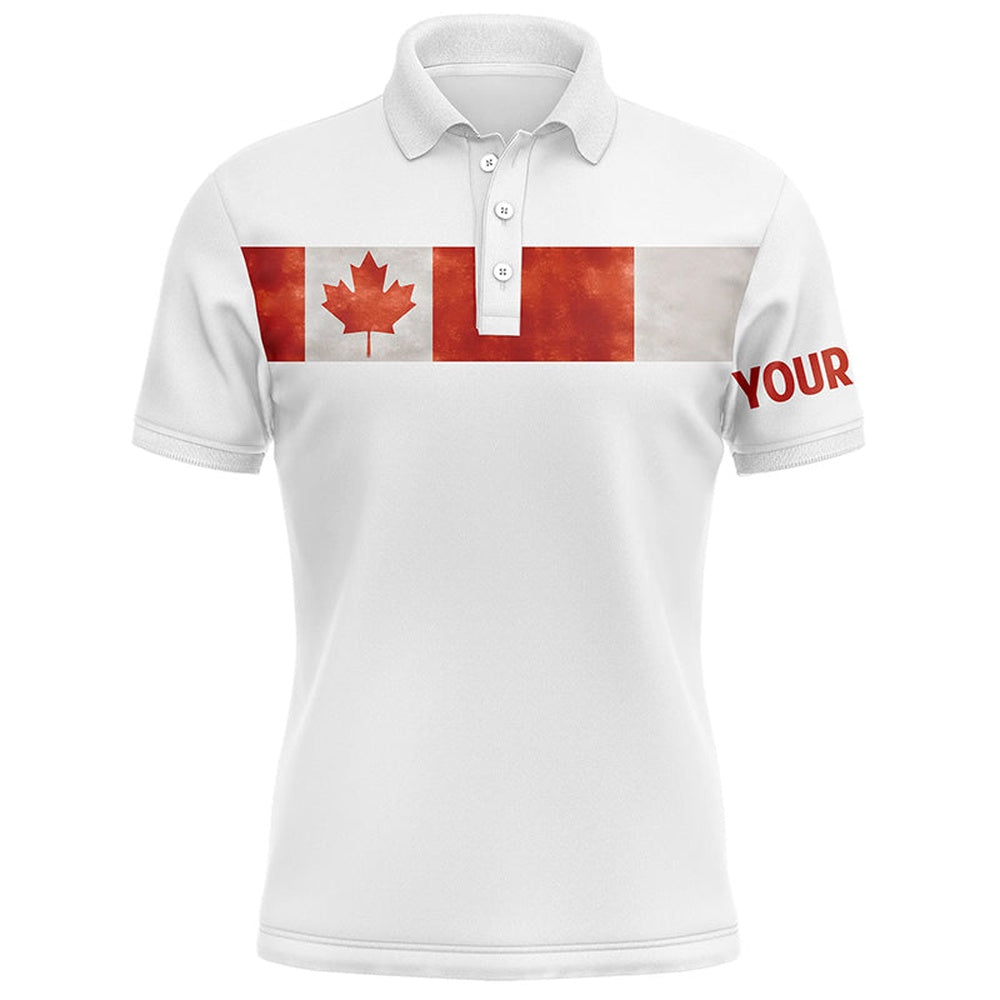 Golf Polo Shirts, Canada Flag White Mens Golf Polo Shirts Custom Patriotic Golf Tops For Mens, Custom Golf Shirts