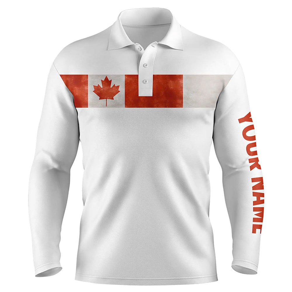 Golf Polo Shirts, Canada Flag White Mens Golf Polo Shirts Custom Patriotic Golf Tops For Mens, Custom Golf Shirts