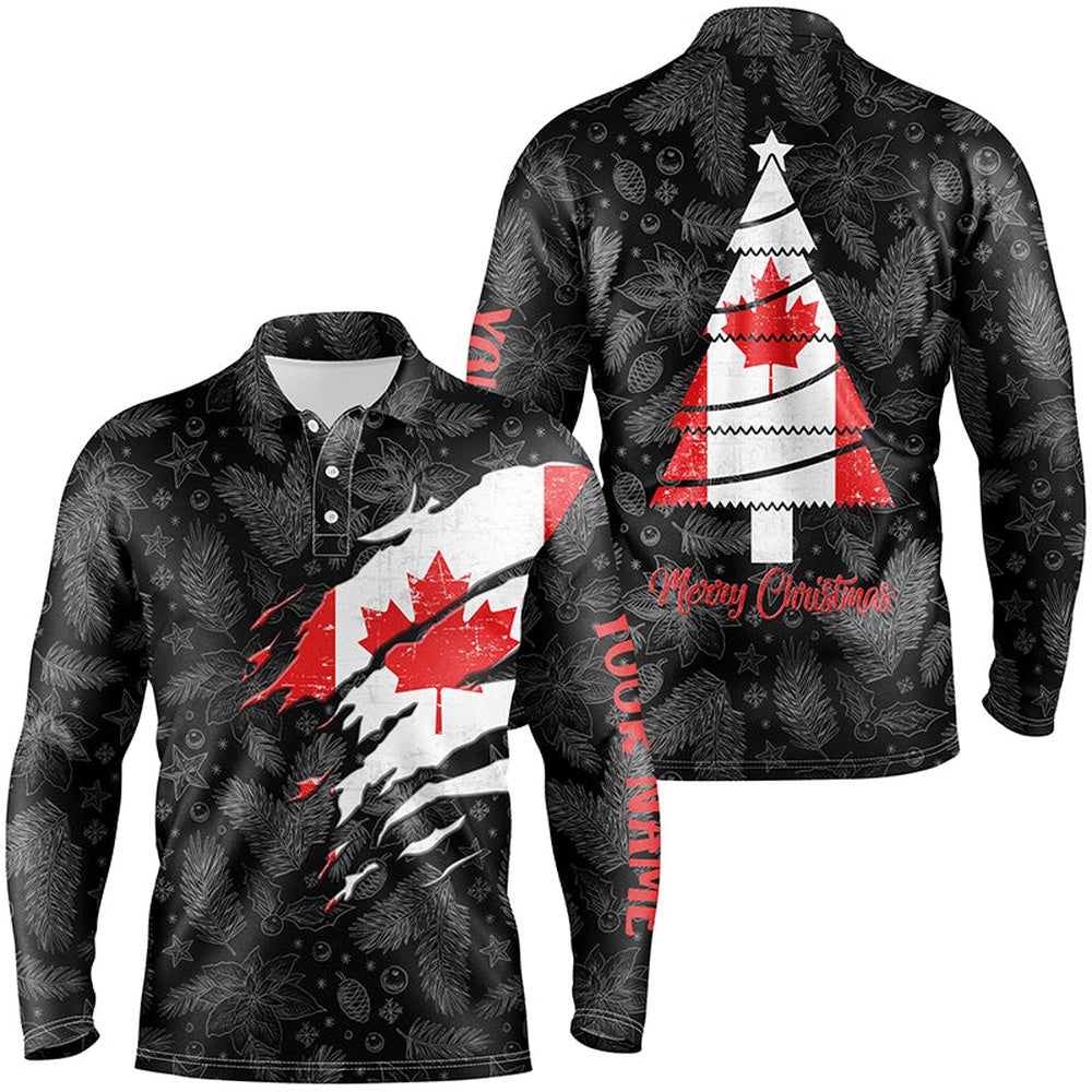 Golf Polo Shirts, Canadian Flag Christmas Golf Mens Polo Shirt Custom Retro Patriotic Golf Shirts For Men Golf Gifts, Custom Golf Shirts