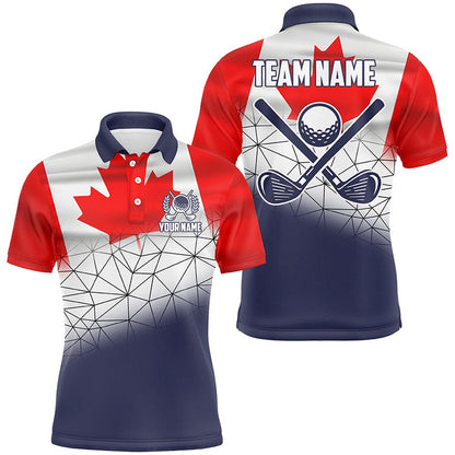 Golf Polo Shirts, Canadian Flag Golf Clubs Navy Geometric Pattern Men Golf Polo Shirts Custom Patriotic Golf Outfits Men, Custom Golf Shirts