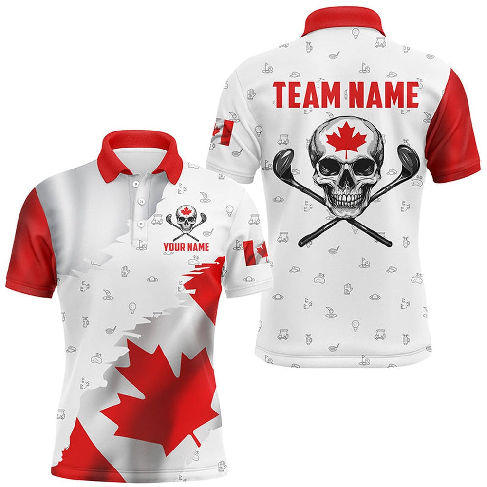 Golf Polo Shirts, Canadian Flag Golf Clubs Skull Golf Camo Men Golf Polo Shirts Custom Patriotic Golf Team Jerseys, Custom Golf Shirts