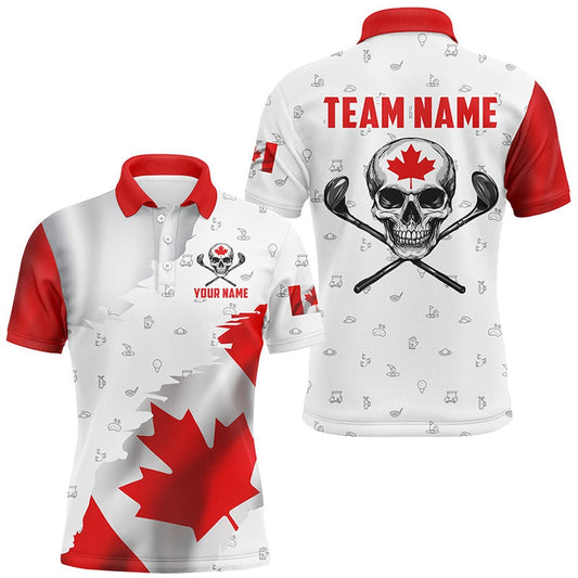 Golf Polo Shirts, Canadian Flag Golf Clubs Skull Golf Camo Men Golf Polo Shirts Custom Patriotic Golf Team Jerseys, Custom Golf Shirts