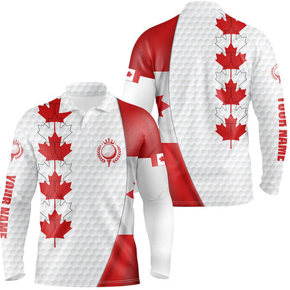 Golf Polo Shirts, Canadian Flag Mens Golf Polo Shirt Custom Maple Leaves Patriotic White Golf Ball Skin Shirt For Men, Custom Golf Shirts