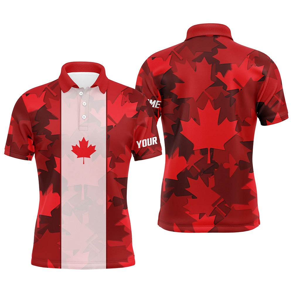 Golf Polo Shirts, Canadian Flag Mens Golf Polo Shirt Custom Red Maple Leaves Pattern Patriotic Golf Shirt For Men, Custom Golf Shirts