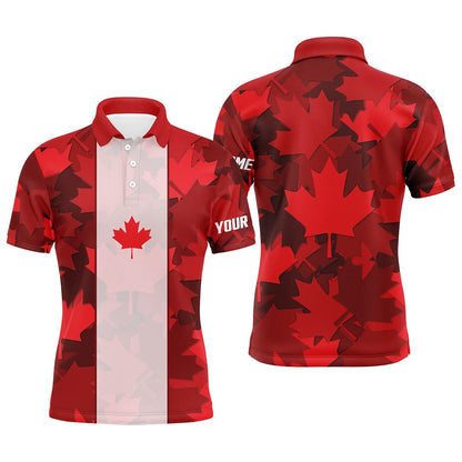 Golf Polo Shirts, Canadian Flag Mens Golf Polo Shirt Custom Red Maple Leaves Pattern Patriotic Golf Shirt For Men, Custom Golf Shirts