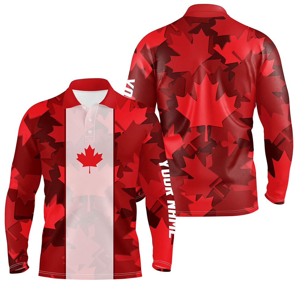 Golf Polo Shirts, Canadian Flag Mens Golf Polo Shirt Custom Red Maple Leaves Pattern Patriotic Golf Shirt For Men, Custom Golf Shirts