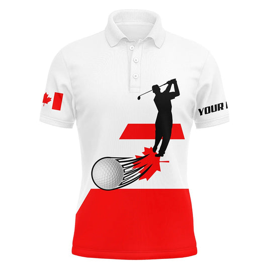 Golf Polo Shirts, Canadian Flag Mens Golf Polo Shirts Custom Name Patriotic White Golf Shirt, Best Mens Golf Wear, Custom Golf Shirts