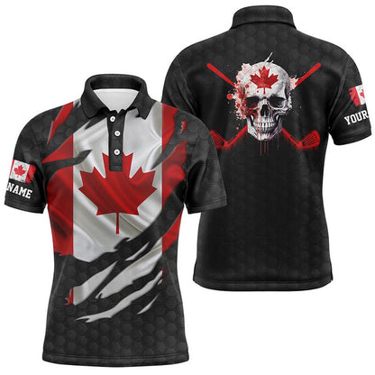 Golf Polo Shirts, Canadian Flag Patriotic Ripped Mens Golf Polo Shirts Skull Golf Shirts For Men Golf Gifts, Custom Golf Shirts