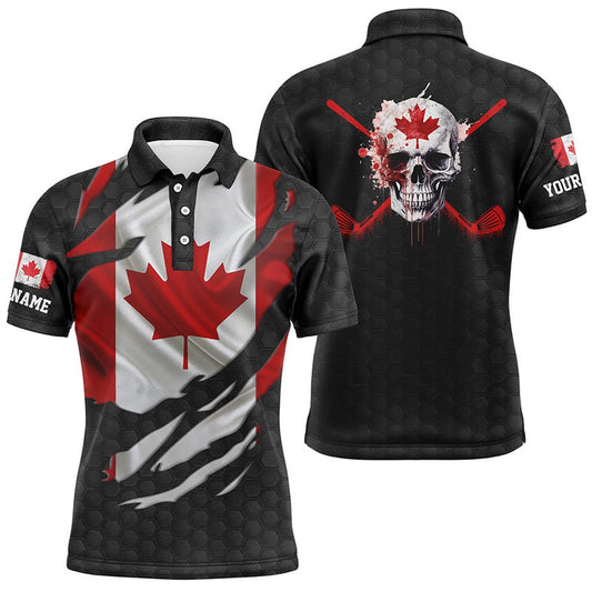 Golf Polo Shirts, Canadian Flag Patriotic Ripped Mens Golf Polo Shirts Skull Golf Shirts For Men Golf Gifts, Custom Golf Shirts
