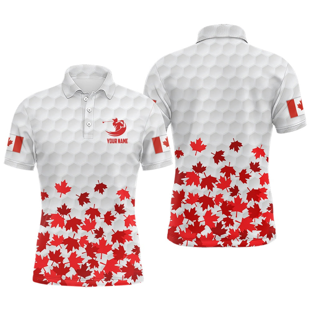 Golf Polo Shirts, Canadian Flag Red Maple Leaf Mens Golf Polo Shirts Custom White Patriotic Golf Shirts For Men, Custom Golf Shirts