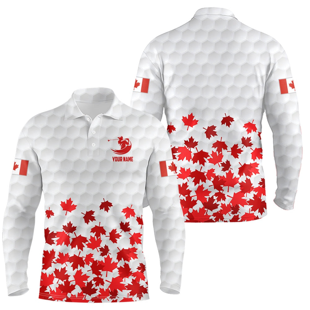 Golf Polo Shirts, Canadian Flag Red Maple Leaf Mens Golf Polo Shirts Custom White Patriotic Golf Shirts For Men, Custom Golf Shirts