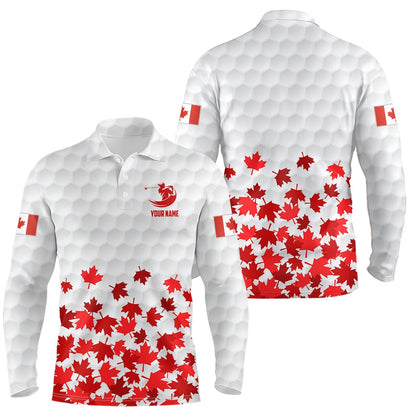 Golf Polo Shirts, Canadian Flag Red Maple Leaf Mens Golf Polo Shirts Custom White Patriotic Golf Shirts For Men, Custom Golf Shirts