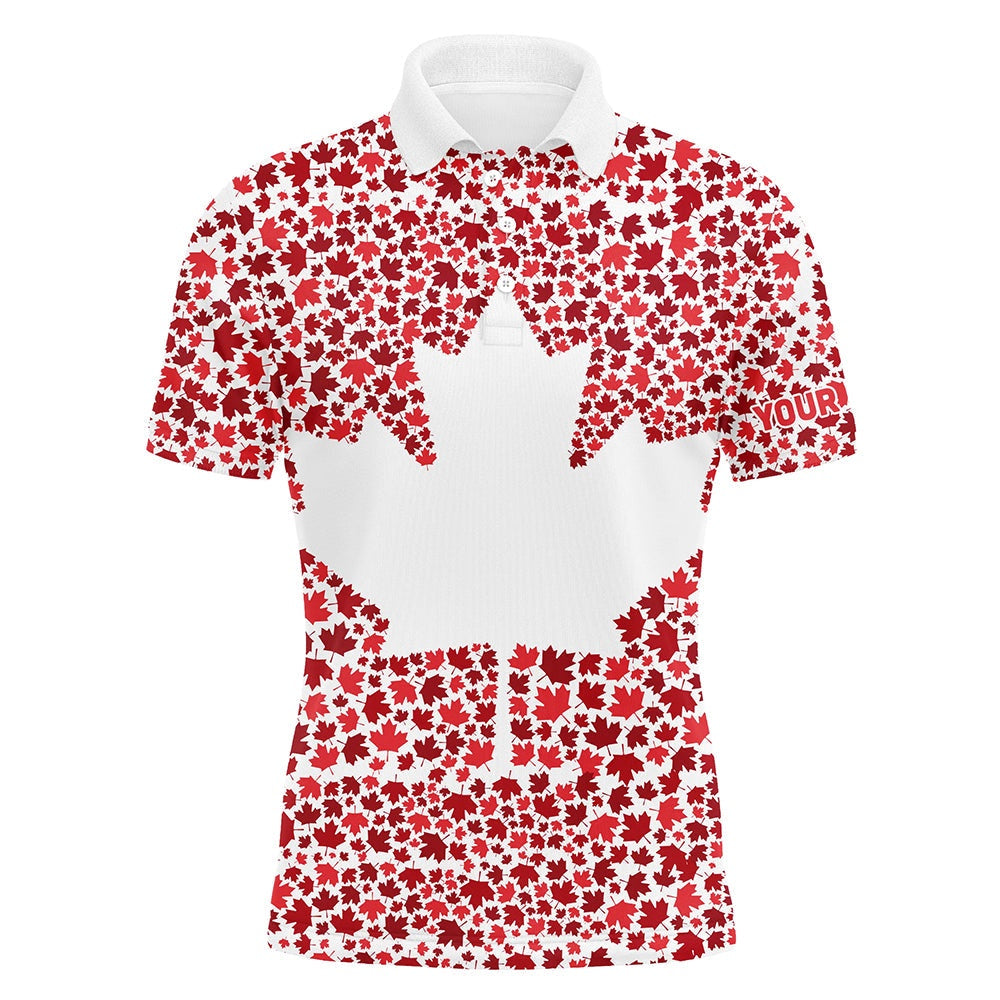 Golf Polo Shirts, Canadian Flag Red Maple Leaf Pattern Custom Patriotic Mens Golf Polo Shirts, Mens Patriotic Polo, Custom Golf Shirts