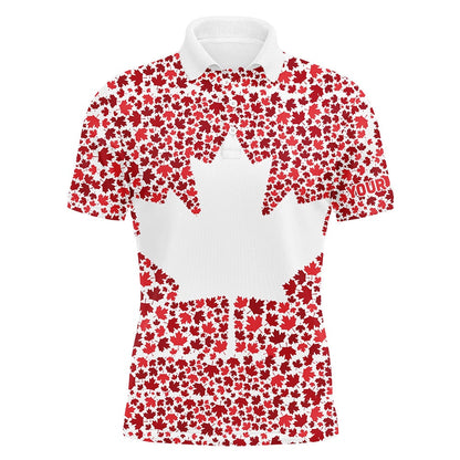 Golf Polo Shirts, Canadian Flag Red Maple Leaf Pattern Custom Patriotic Mens Golf Polo Shirts, Mens Patriotic Polo, Custom Golf Shirts