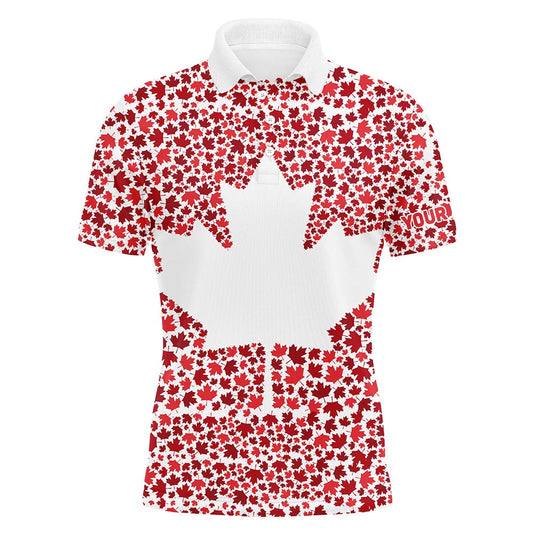 Golf Polo Shirts, Canadian Flag Red Maple Leaf Pattern Custom Patriotic Mens Golf Polo Shirts, Mens Patriotic Polo, Custom Golf Shirts