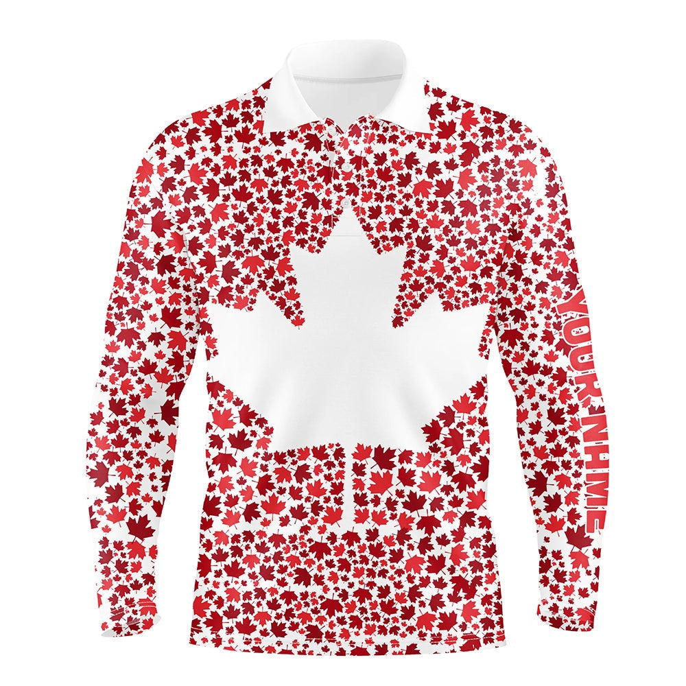 Golf Polo Shirts, Canadian Flag Red Maple Leaf Pattern Custom Patriotic Mens Golf Polo Shirts, Mens Patriotic Polo, Custom Golf Shirts