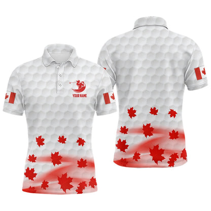 Golf Polo Shirts, Canadian Flag Red Maple Leaves Mens Golf Polo Shirts Custom White Patriotic Golf Shirts For Men, Custom Golf Shirts