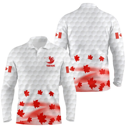 Golf Polo Shirts, Canadian Flag Red Maple Leaves Mens Golf Polo Shirts Custom White Patriotic Golf Shirts For Men, Custom Golf Shirts