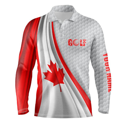 Golf Polo Shirts, Canadian Flag White Golf Ball Skin Mens Golf Polo Shirts Custom Name Patriotic Golf Tops For Mens, Custom Golf Shirts
