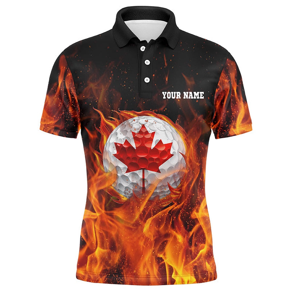 Golf Polo Shirts, Canadian Golf Ball Flame Mens Golf Polo Shirts Custom Golf Outfits For Men, Custom Golf Shirts