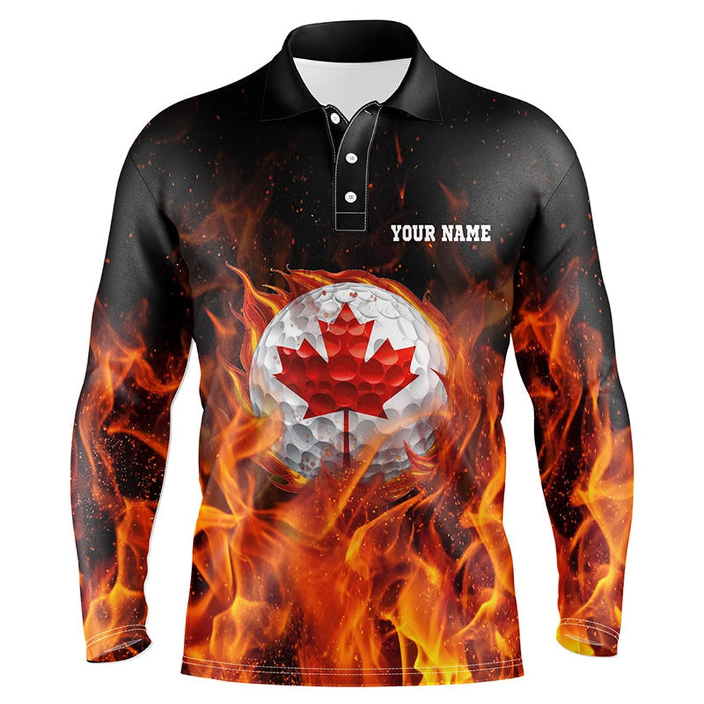 Golf Polo Shirts, Canadian Golf Ball Flame Mens Golf Polo Shirts Custom Golf Outfits For Men, Custom Golf Shirts