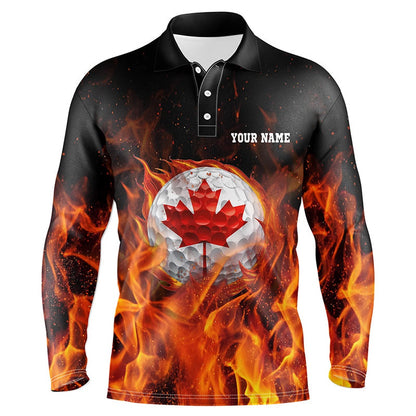 Golf Polo Shirts, Canadian Golf Ball Flame Mens Golf Polo Shirts Custom Golf Outfits For Men, Custom Golf Shirts