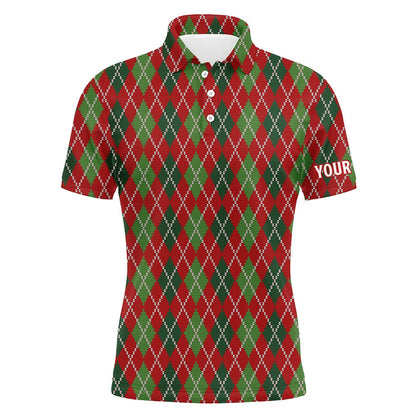 Golf Polo Shirts, Christmas Argyle Knitted Mens Golf Polo Shirt Red Green All Over Print Golf Shirt For Men, Custom Golf Shirts