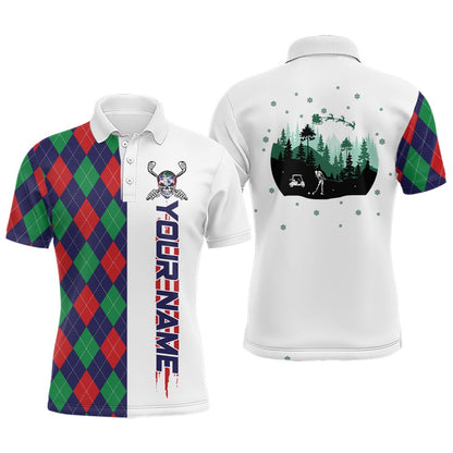Golf Polo Shirts, Christmas Argyle Pattern Mens Golf Polo Shirt Custom Christmas Apparel Gift For Golf Lovers, Custom Golf Shirts