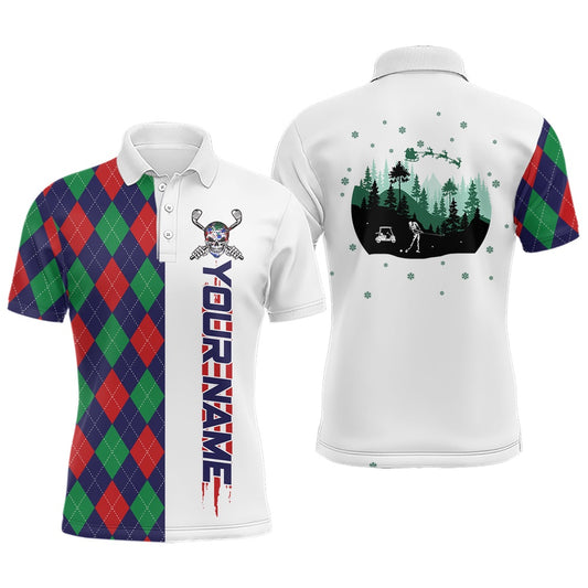 Golf Polo Shirts, Christmas Argyle Pattern Mens Golf Polo Shirt Custom Christmas Apparel Gift For Golf Lovers, Custom Golf Shirts