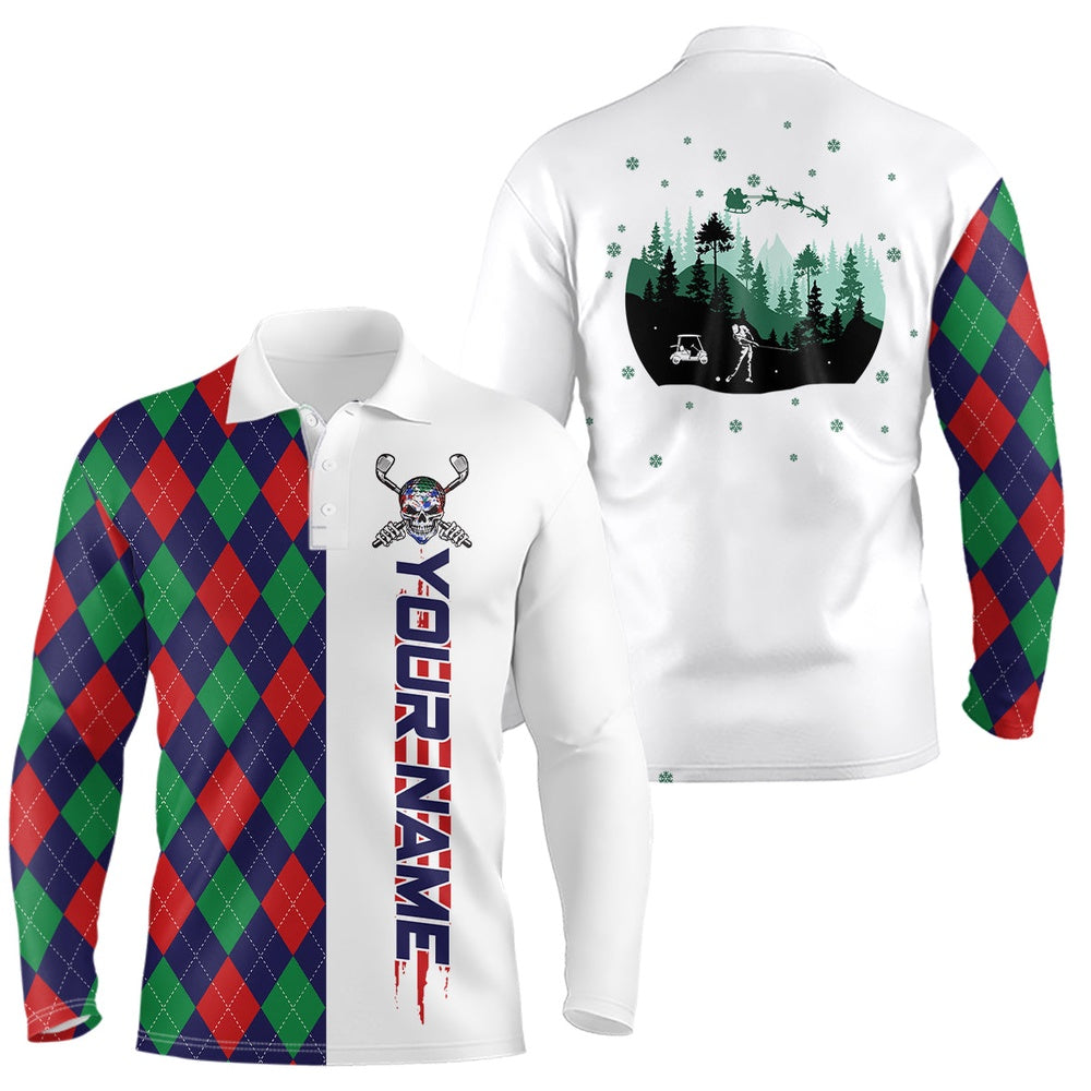 Golf Polo Shirts, Christmas Argyle Pattern Mens Golf Polo Shirt Custom Christmas Apparel Gift For Golf Lovers, Custom Golf Shirts
