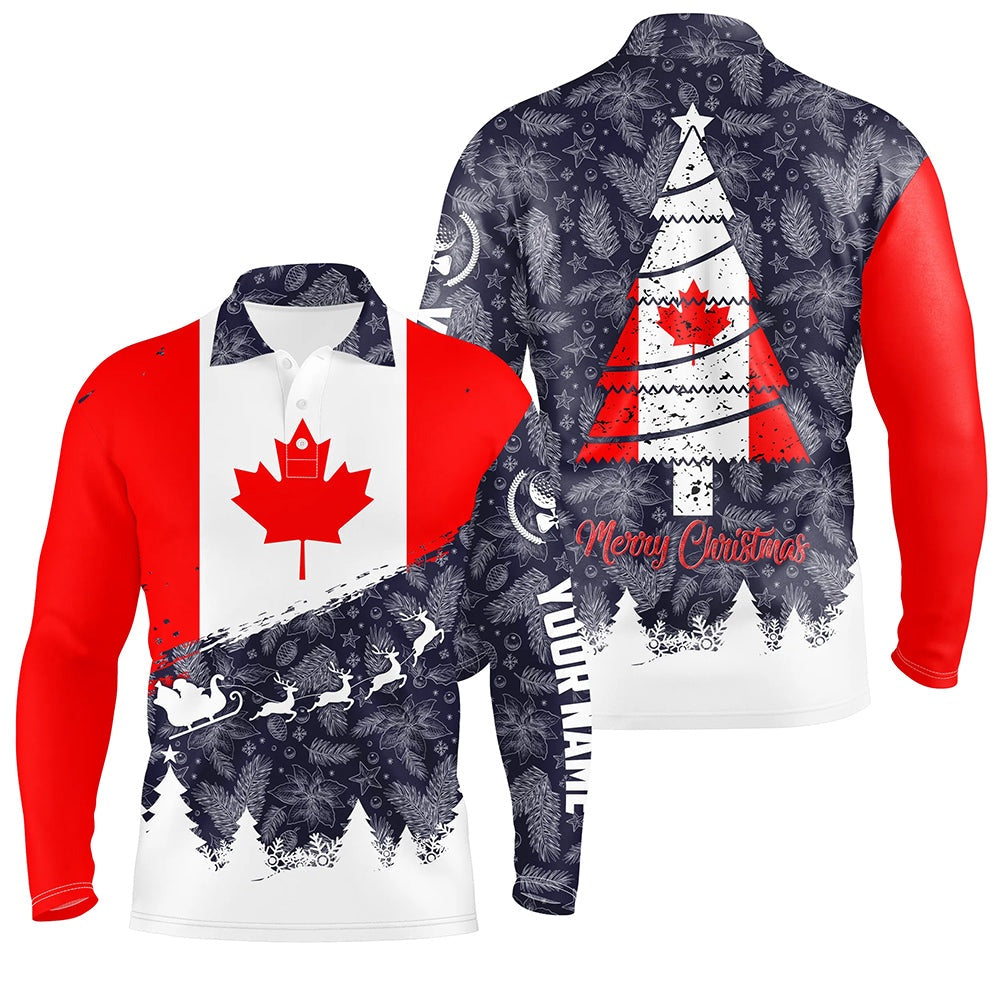 Golf Polo Shirts, Christmas Canada Flag Golf Mens Polo Shirt Custom Patriotic Golf Shirts For Men Golf Gifts, Custom Golf Shirts